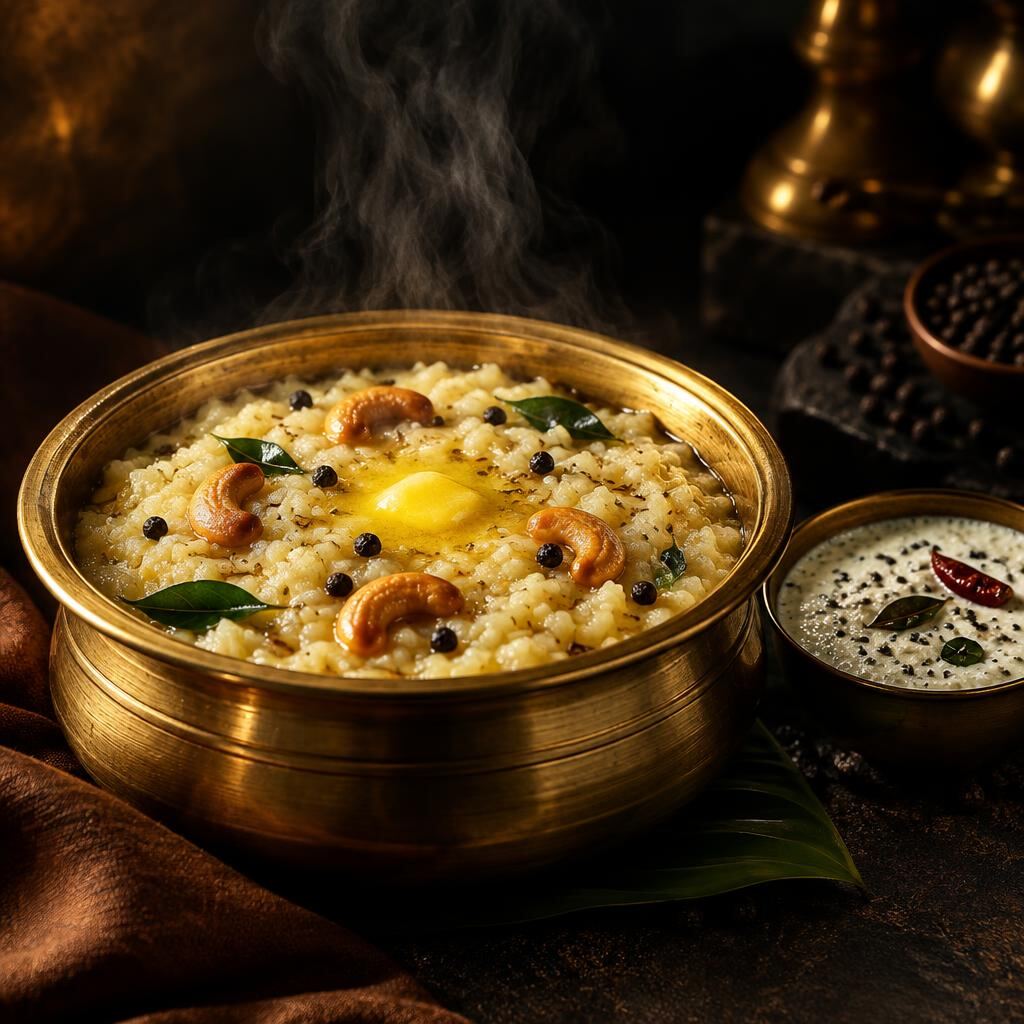 Ven pongal with ghee and pepper