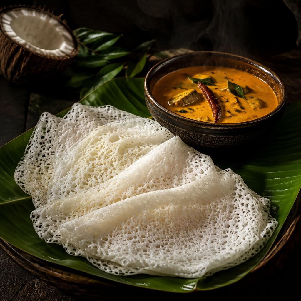 Neer dosa with coconut curry
